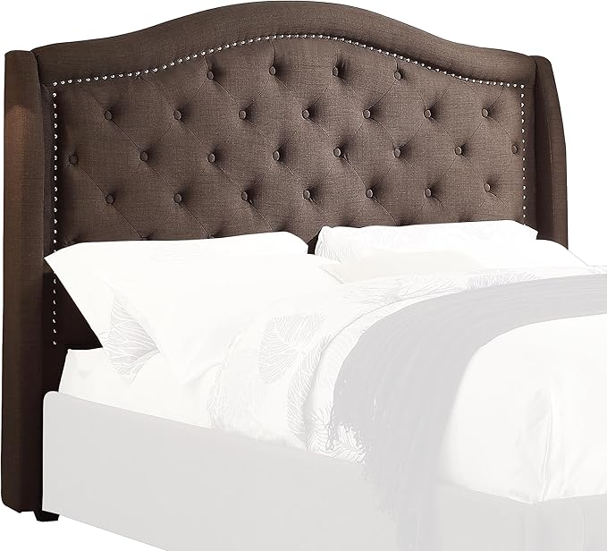 Button Tufted Linen Like Upholstered Bed, Full, Grey