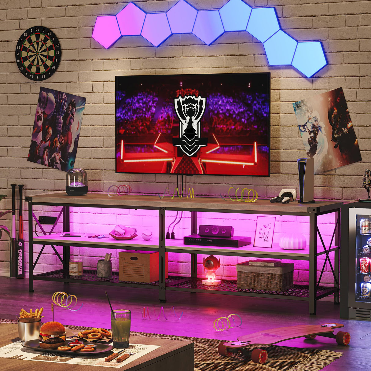 LED TV Stand, Entertainment Center for 80 inch TV Media Console Table, Gaming TV Stand