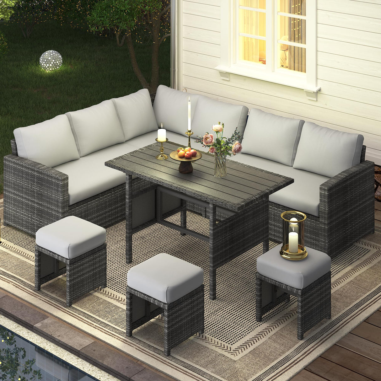 7 Pieces Patio Furniture Set, Outdoor Sectional Sofa Conversation Set