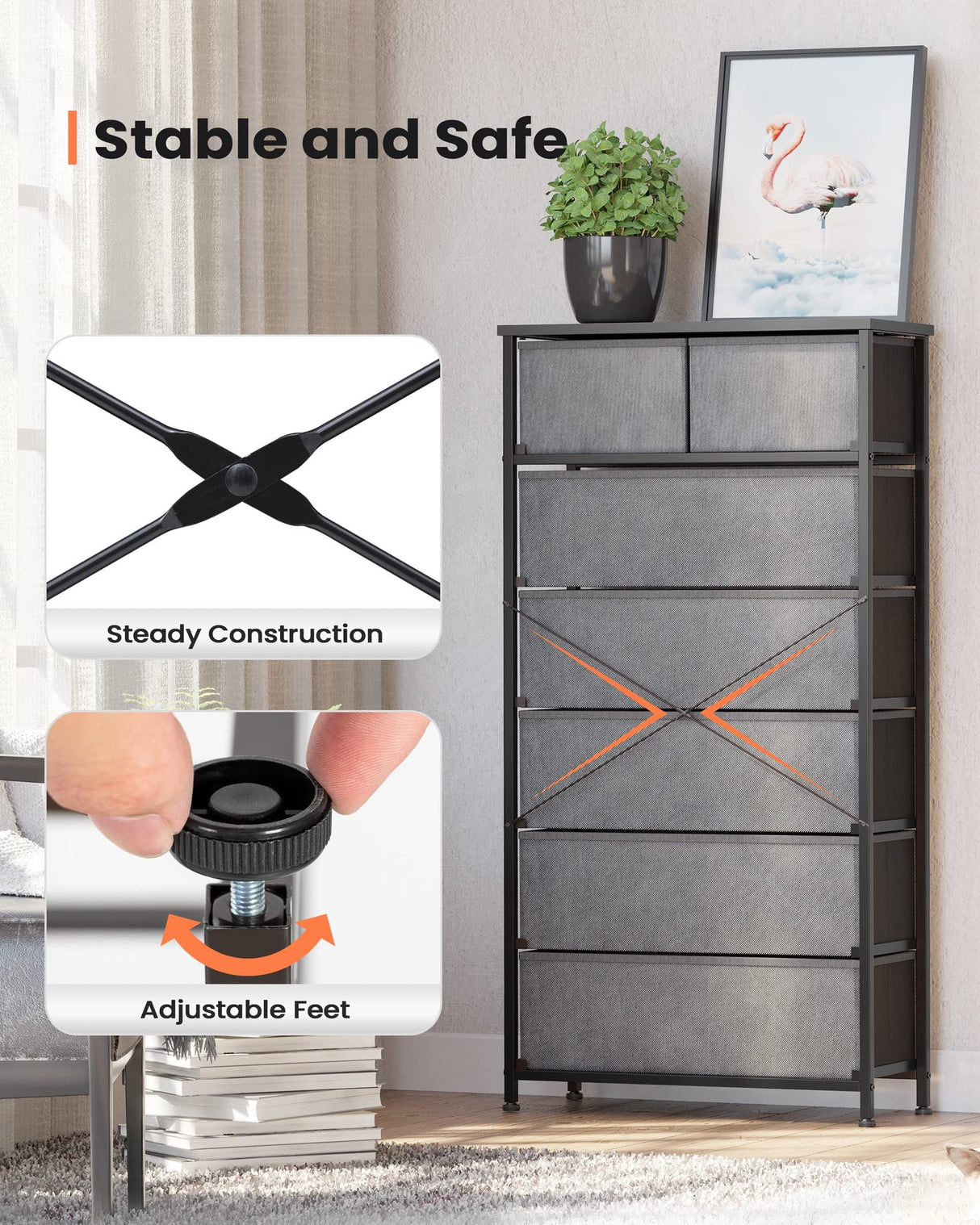 Dresser for Bedroom with 7 Drawers, Tall Dresser Vertical Storage Tower