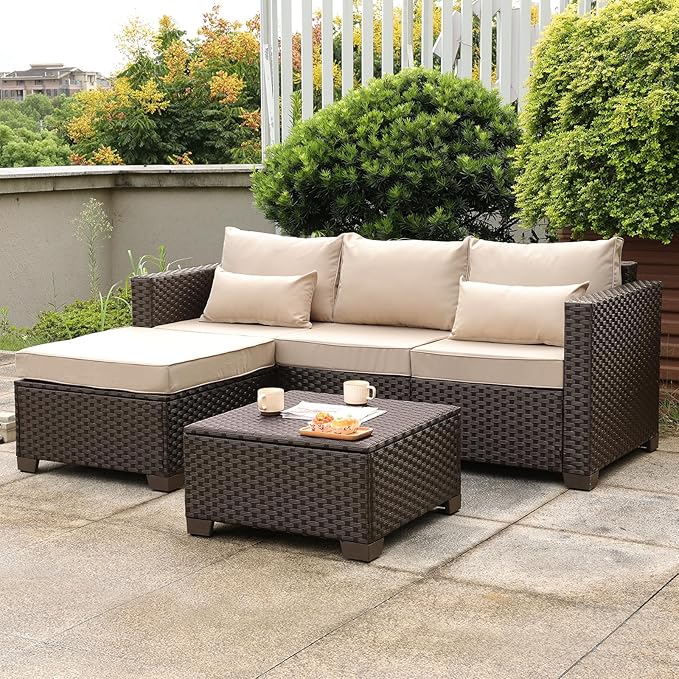 3 Pieces Patio Furniture Set Outdoor Sectional Wicker Patio Furniture Patio Couch