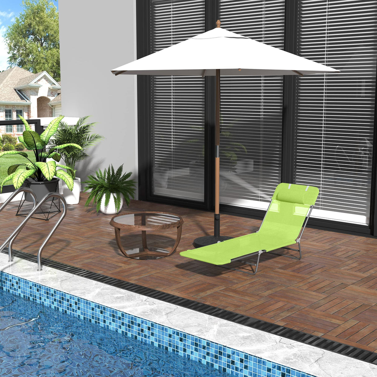 Folding Chaise Lounge Pool Chairs, Outdoor Sun Tanning Chairs with Pillow