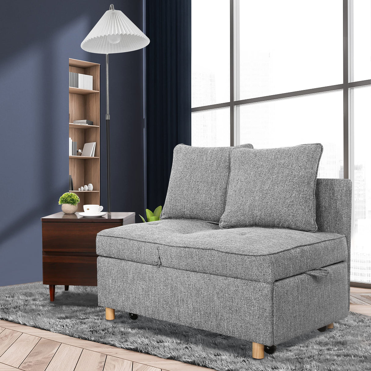 Sofa Bed 4-in-1 Convertible Sofas & Couches, 3-Seat Linen Fabric loveseat Sofa