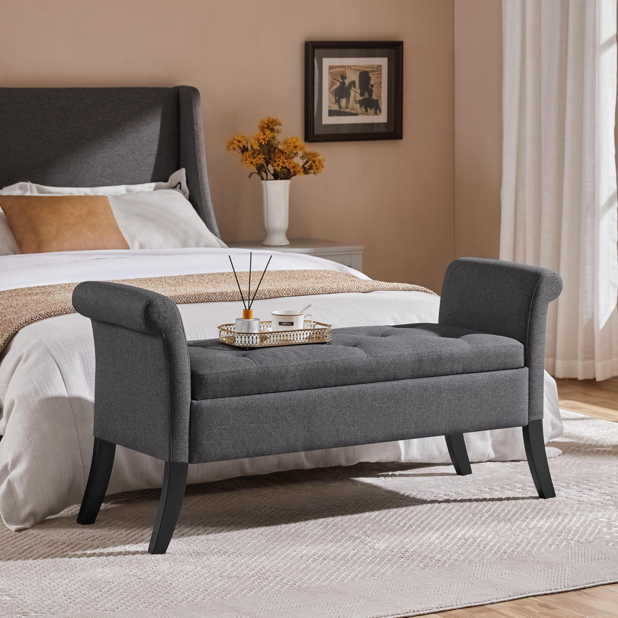 Fabric Modern Tufted Large Storage Bench