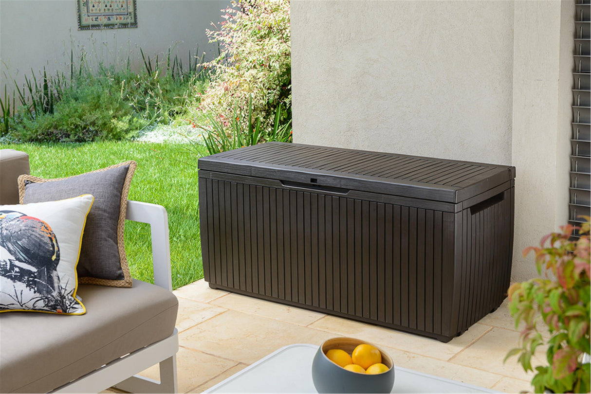 123 x 53.5 x 57 cm Springwood Outdoor Plastic Storage Box Garden Furniture - Brown
