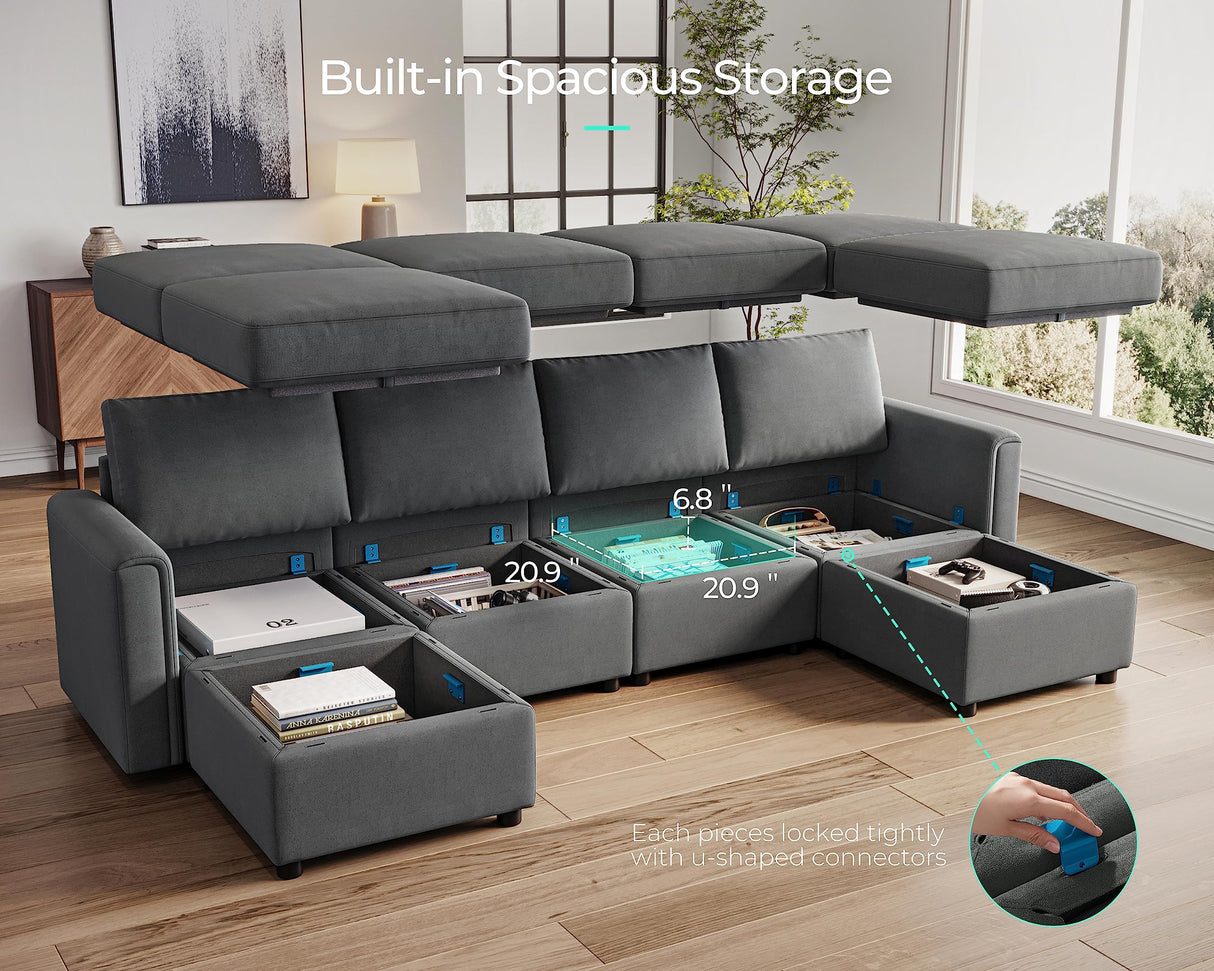 Modular Sectional Sofa, Convertible U Shaped Sofa Couch with Storage