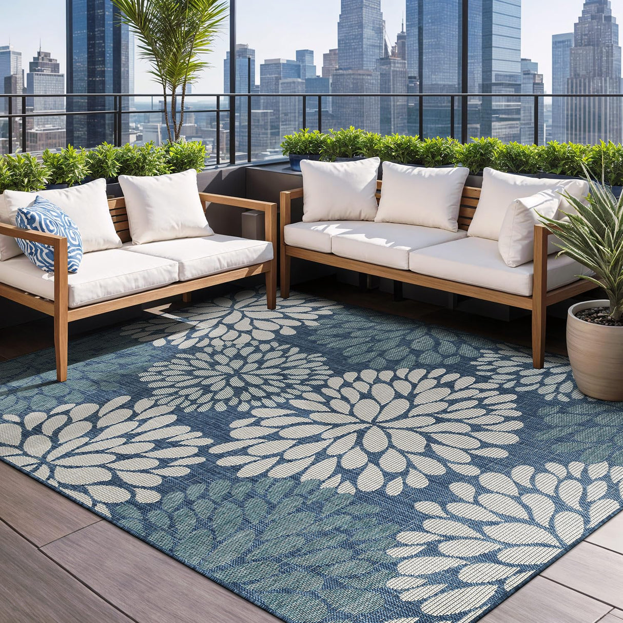 Outdoor Rug 5x7 Modern Exotic Tropical Leaf Area Rugs for Indoor and Outdoor Patio