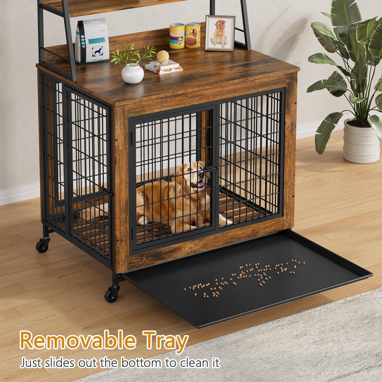 Large Dog Crate Furniture with Storage Shelves - 38" Wooden Pet Kennel End Table