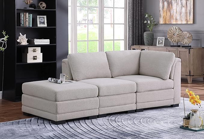 Modular Sectional Sofa with Ottoman, Reversible L-Shaped Couch W/Removable Cushions