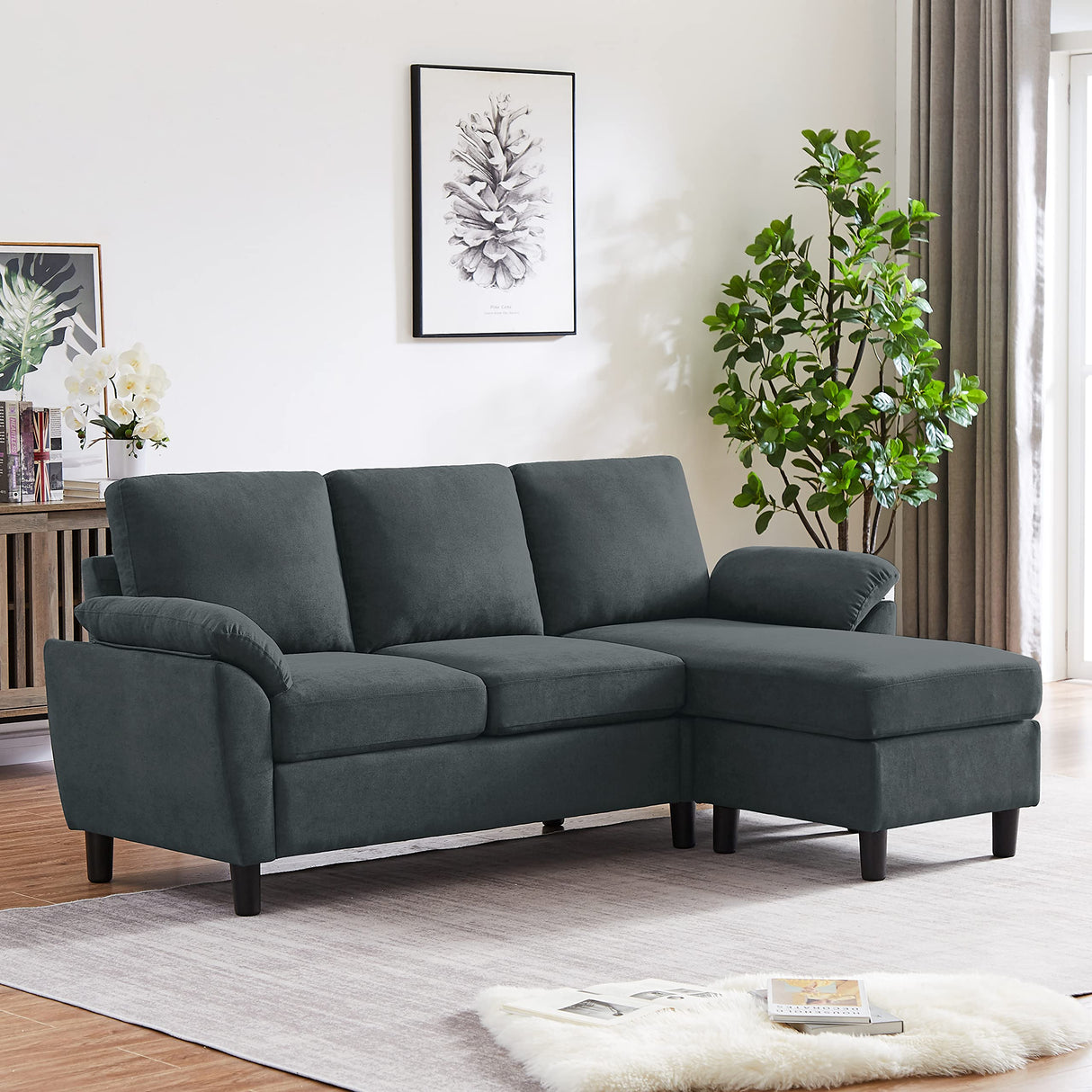 79" Convertible Sectional Sofa, Small L Shaped 3 Seat Couch