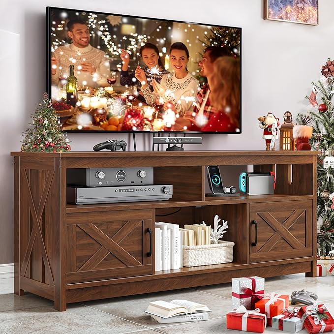 Farmhouse TV Stand for 65 inch TV with Power Outlet