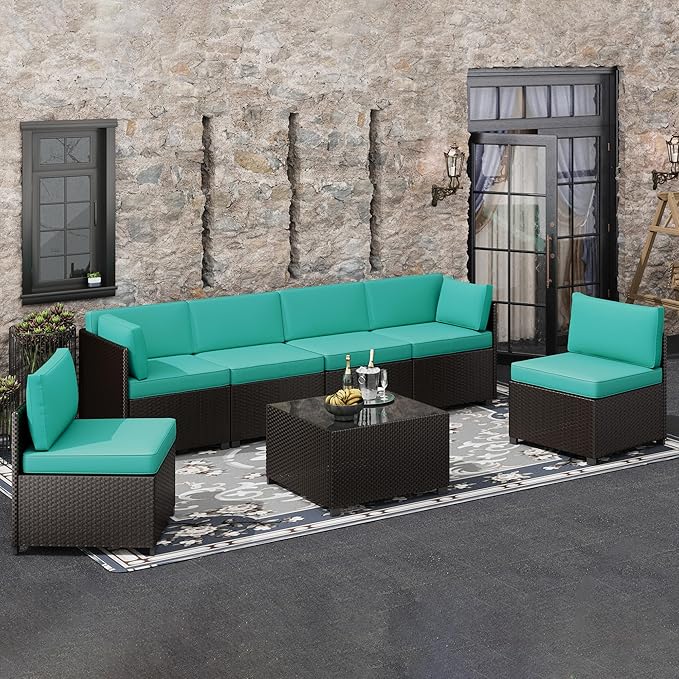 7 Piece Patio Furniture Set, Outdoor Furniture Patio Sectional Sofa Set