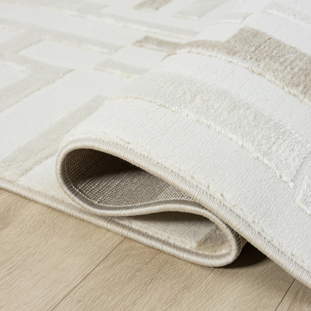 Beige Geometric Area Rug 5' x 8' - Maze Design