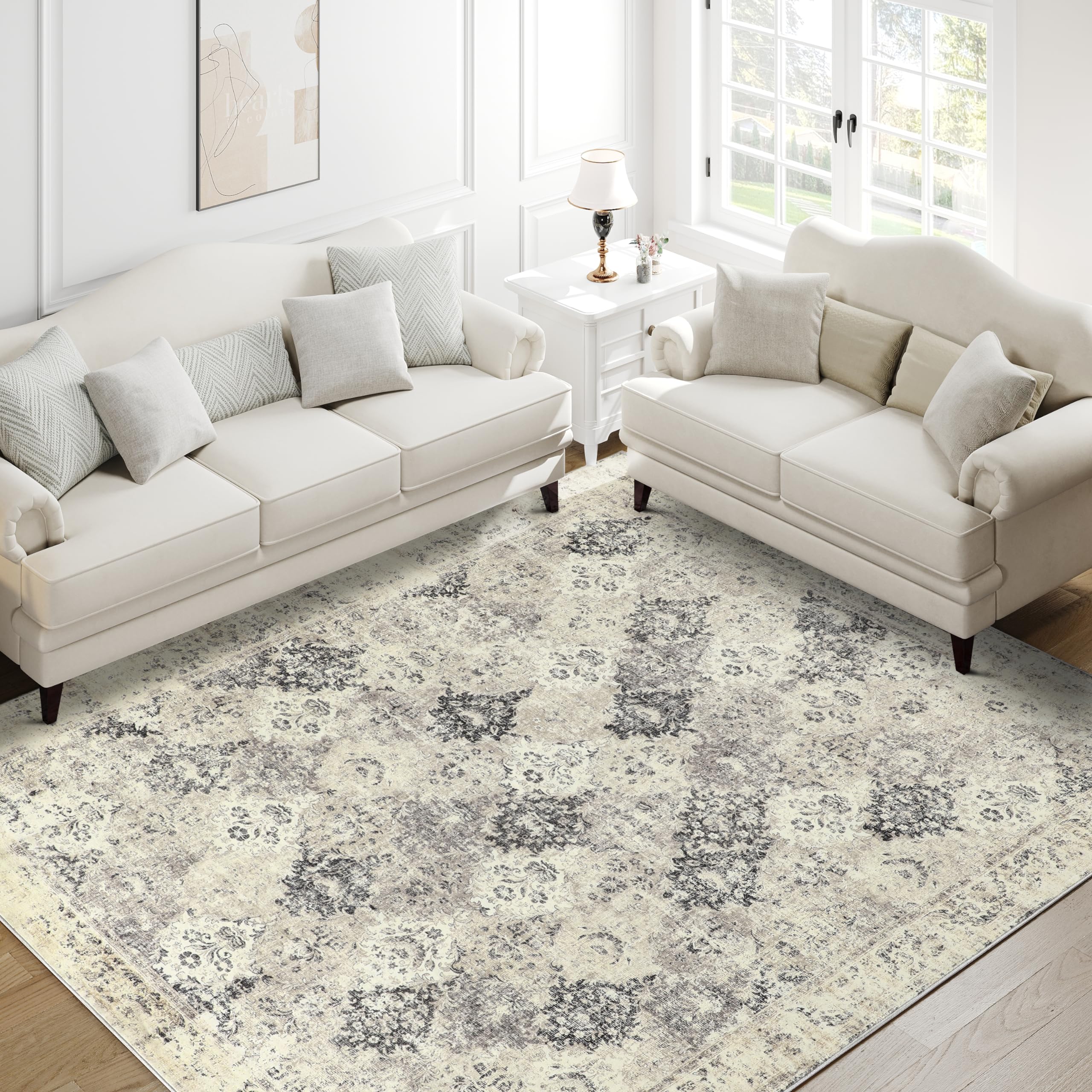 Grey Area Rug 6x9 Washable Living Room Rug Large Non Slip