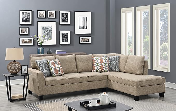 Sectional Sofa with 4 Cushions, Modern Tufted Micro Cloth L-Shaped Sofa Couch