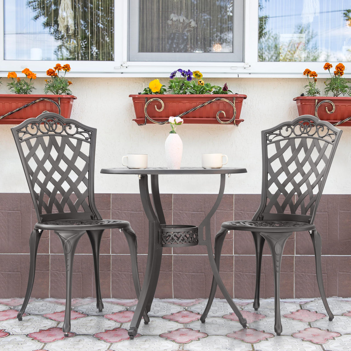 3 Piece Outdoor Bistro Table Set, All Weather Cast Aluminum Patio Bistro Sets Patio Table