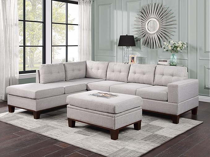 Leather Upholstered Sectional Sofa with Right Chaise