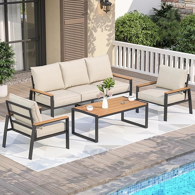 Patio Furniture Set, 4 Pieces Outdoor Furniture Patio Conversation Set with High Back