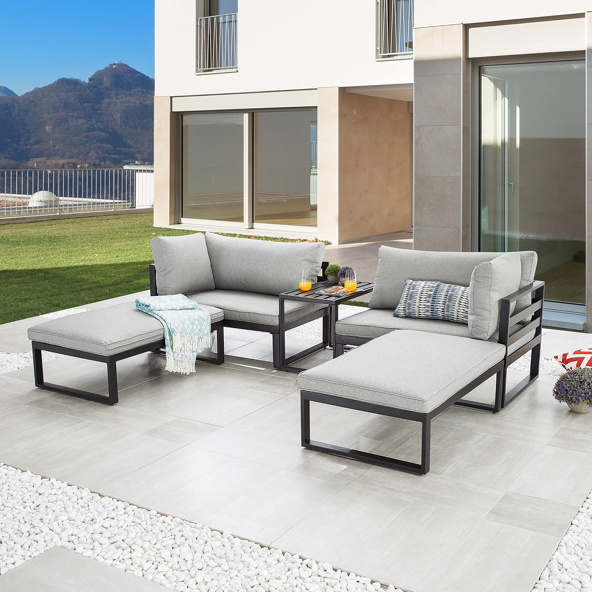 5 Pieces Lounge Chair Set Outdoor Sectional Patio Furniture Conversation Sofa Set