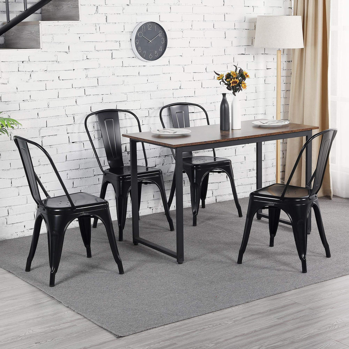 Metal Dining Chairs Set of 4, Indoor/Outdoor Patio Chairs