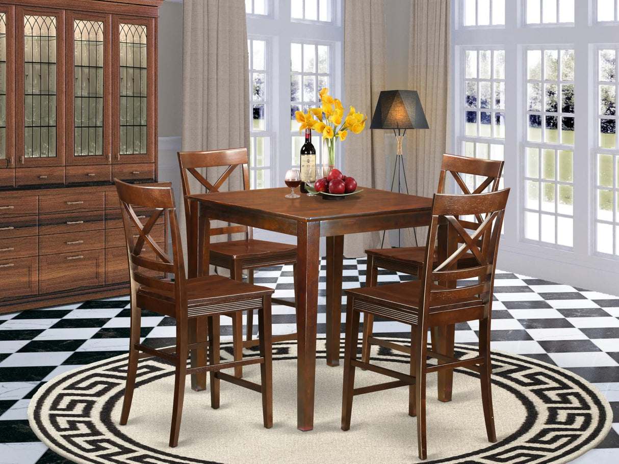 VNQU5-MAH-W 5 Piece Counter Height Pub Set Includes a Square Dining Room Table and 4