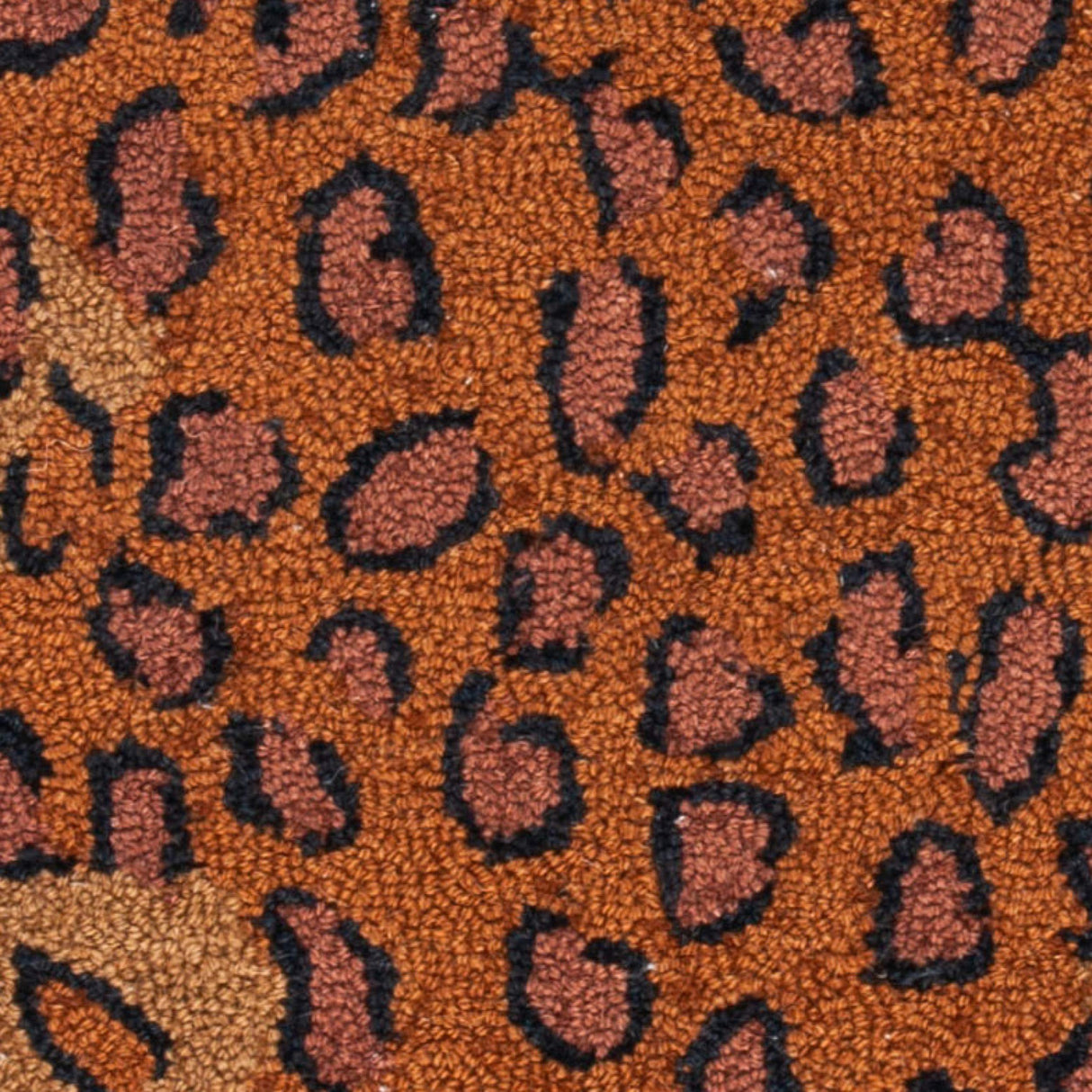 Hand-Hooked Wool Area Rug 6' x 9' - Black & Brown Leopard Print French Country Style