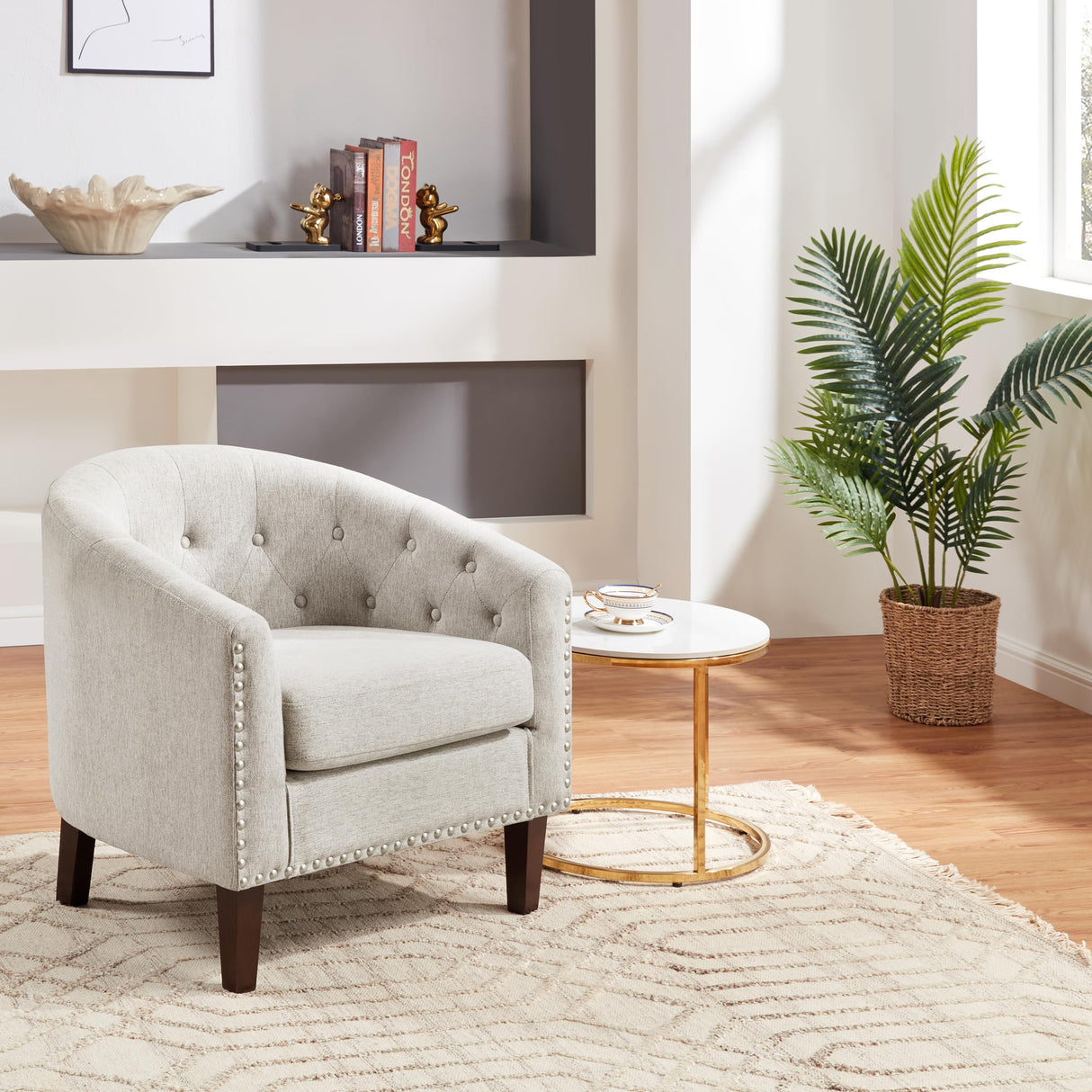 Accent Barrel Chair, Comfy Fabric Club Chair Armchair with Thicken Cushion, Button