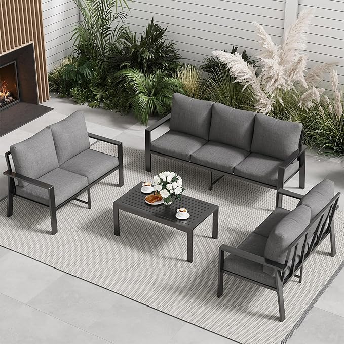 Outdoor Conversation Sets Aluminum 5-Piece Sofa Set with Coffee Table