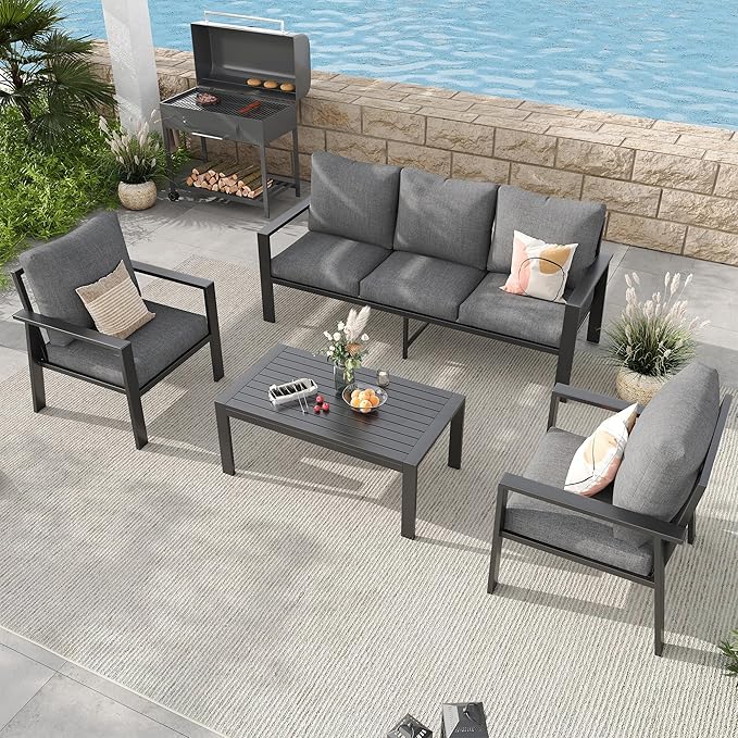 Outdoor Conversation Sets Aluminum 5-Piece Sofa Set with Coffee Table