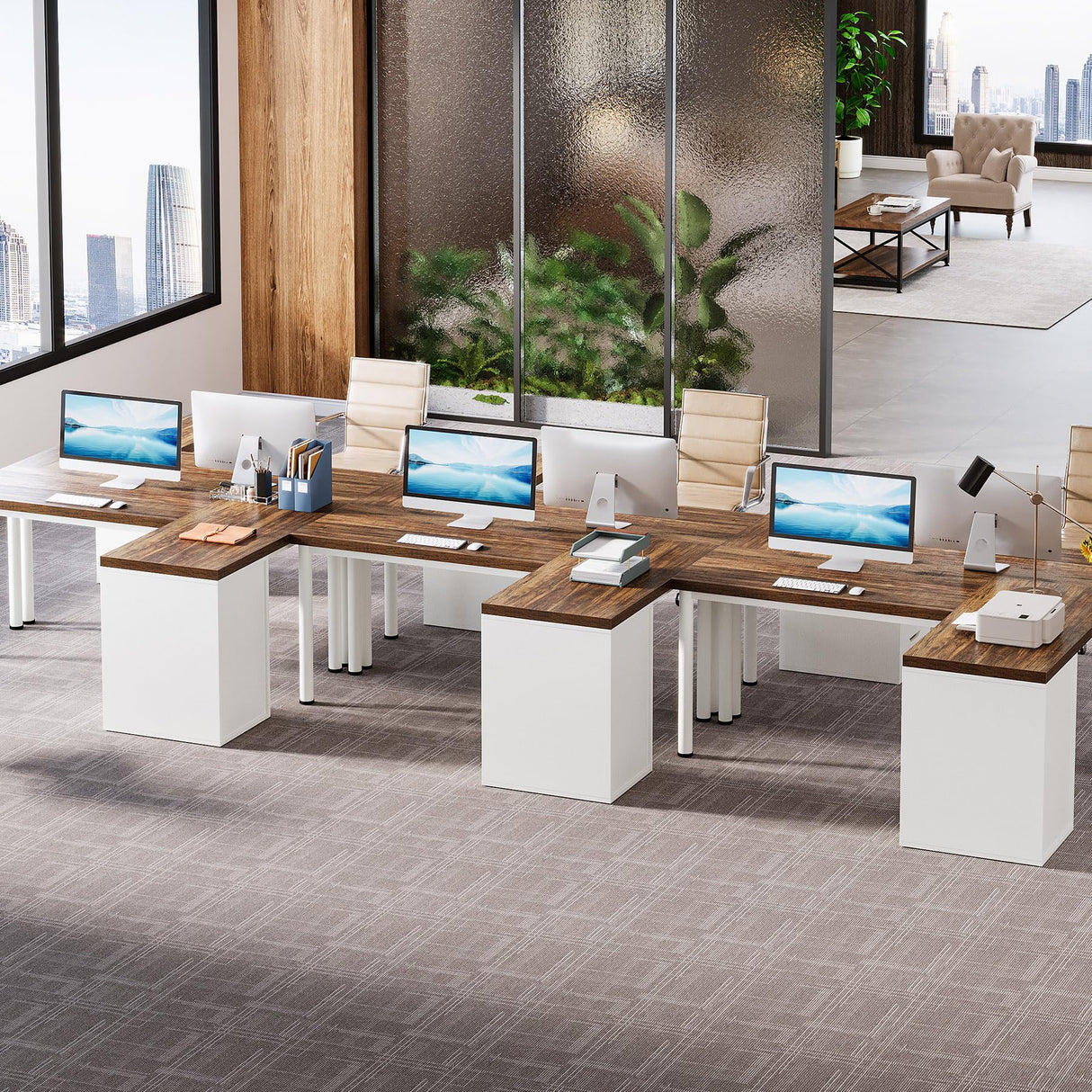 L-Shaped Computer Desk with 5 Drawers, 55 Inches Corner Desk Office Desk