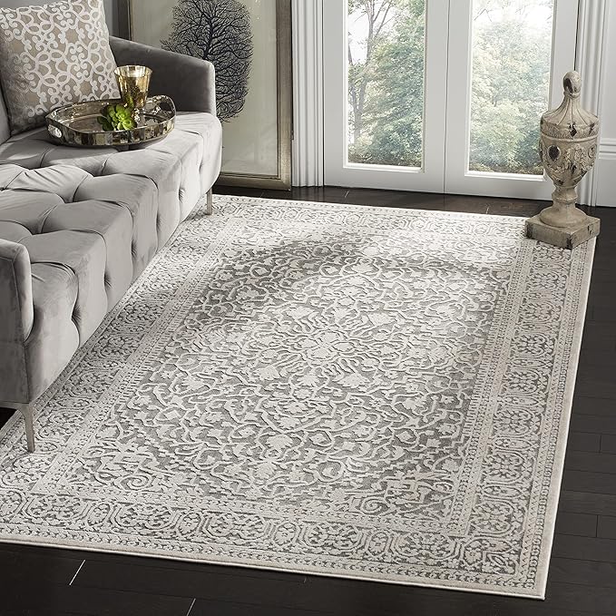 Reflection Collection Area Rug - 6' x 9', Dark Grey & Cream, Boho Tribal Distressed Design