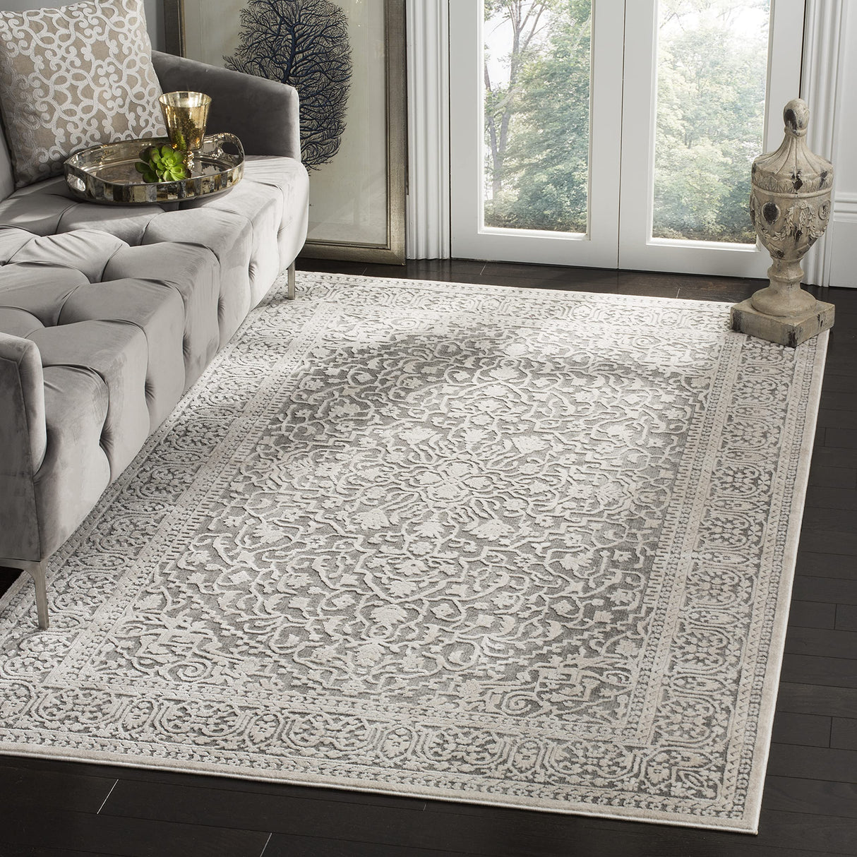 Reflection Collection Area Rug - 6' x 9', Dark Grey & Cream, Boho Tribal Distressed Design