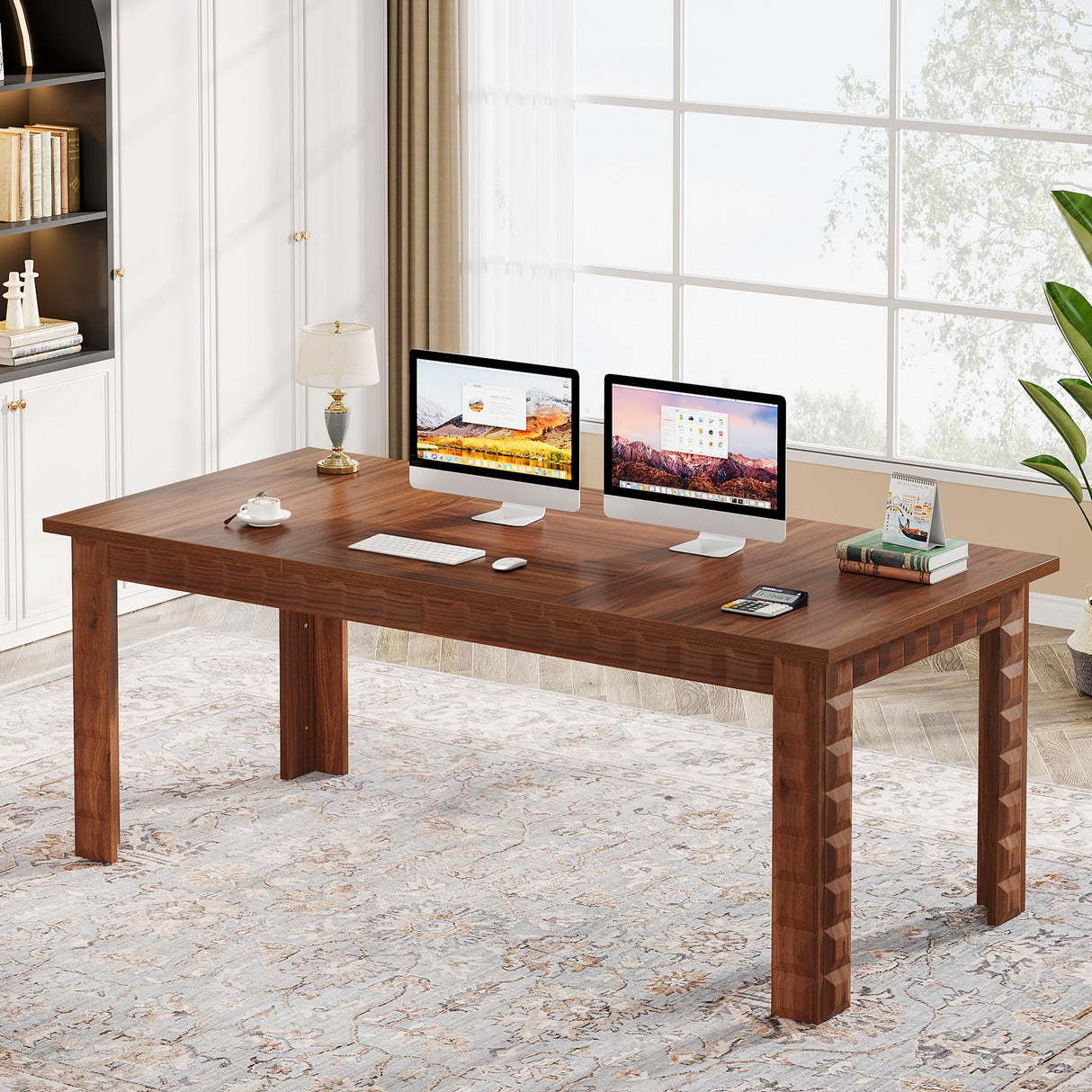 Executive Office Desk, 70.87-Inch Large Wood Computer Desk Study Writing Table