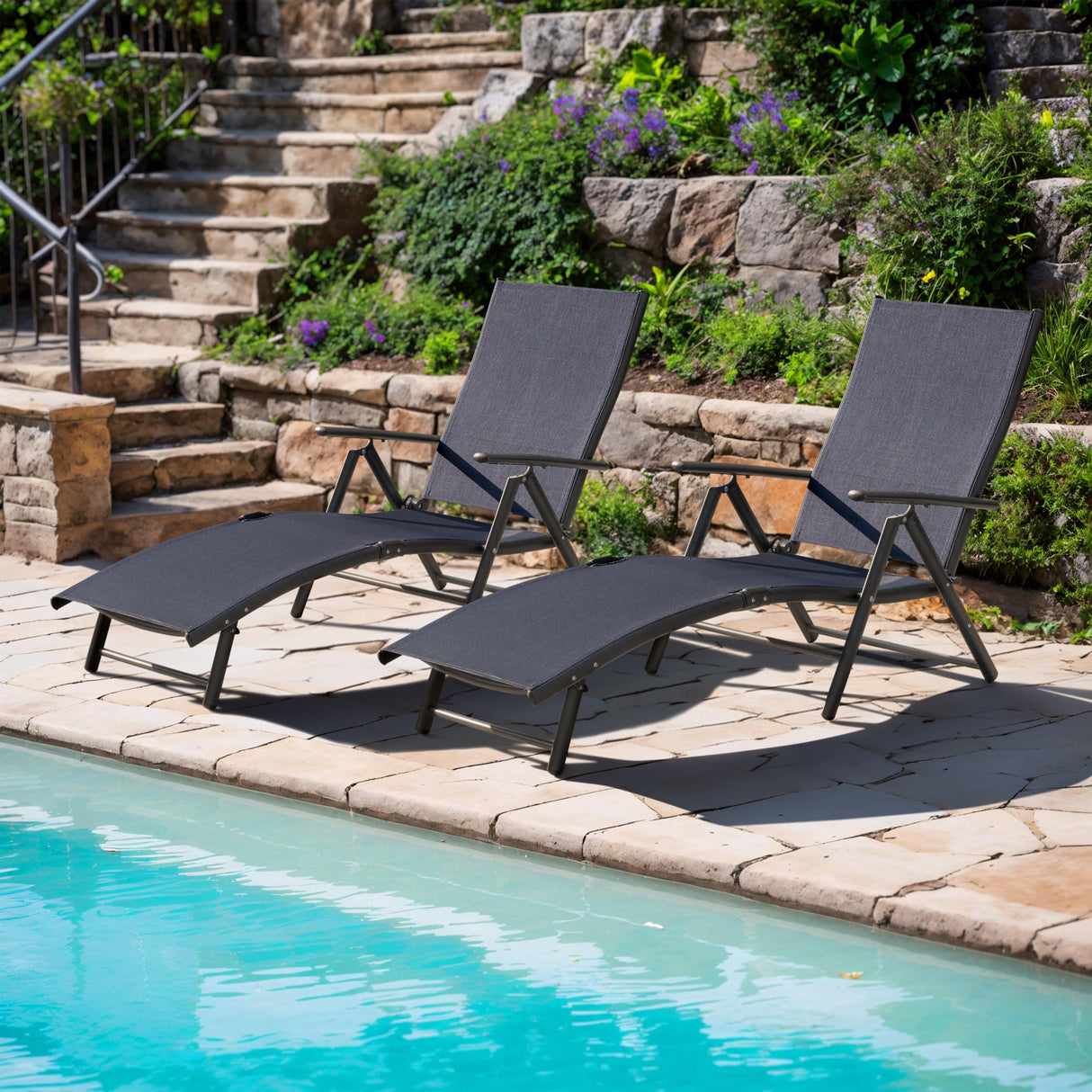 Lounge Chairs Adjustable Chaise Lounge Chairs Folding Outdoor Recliners Set of 2 for