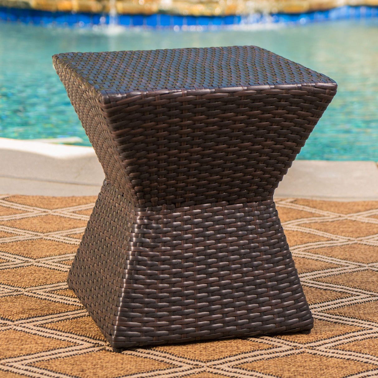 Calhoun Outdoor Wicker 16" Square Side Table, Multibrown