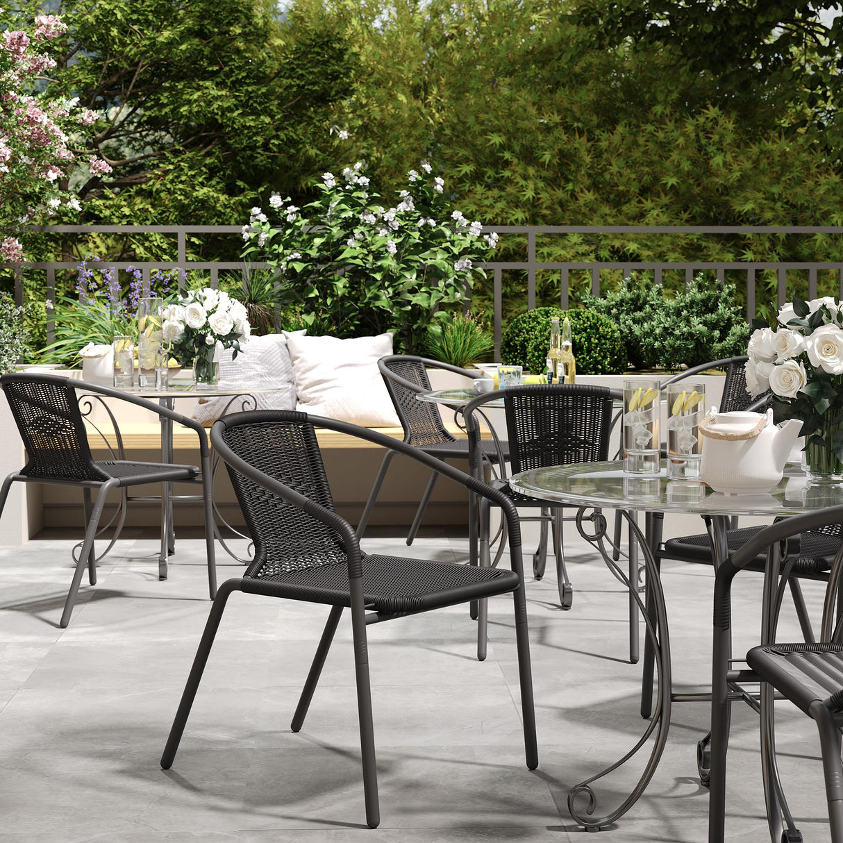 Rattan Outdoor Dining Chairs Set of 6, Wicker Stackable Patio Chairs