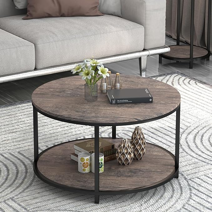 Round Coffee Table, 25.6" Small Coffee Table for Living Room