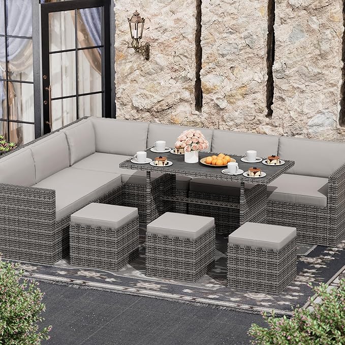 Patio Furniture Set with Cover, 7 PCS Outdoor Sectional Conversation Set