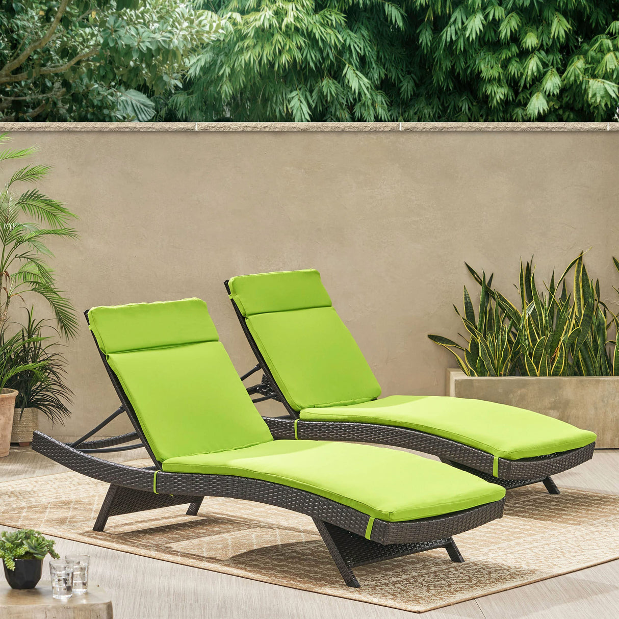 Salem Outdoor Wicker Adjustable Chaise Lounges with Cushions
