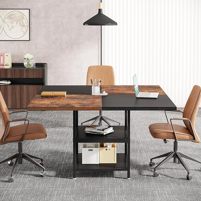 47-Inch Square Conference Table for 4-6 People, Wood Meeting Room Table