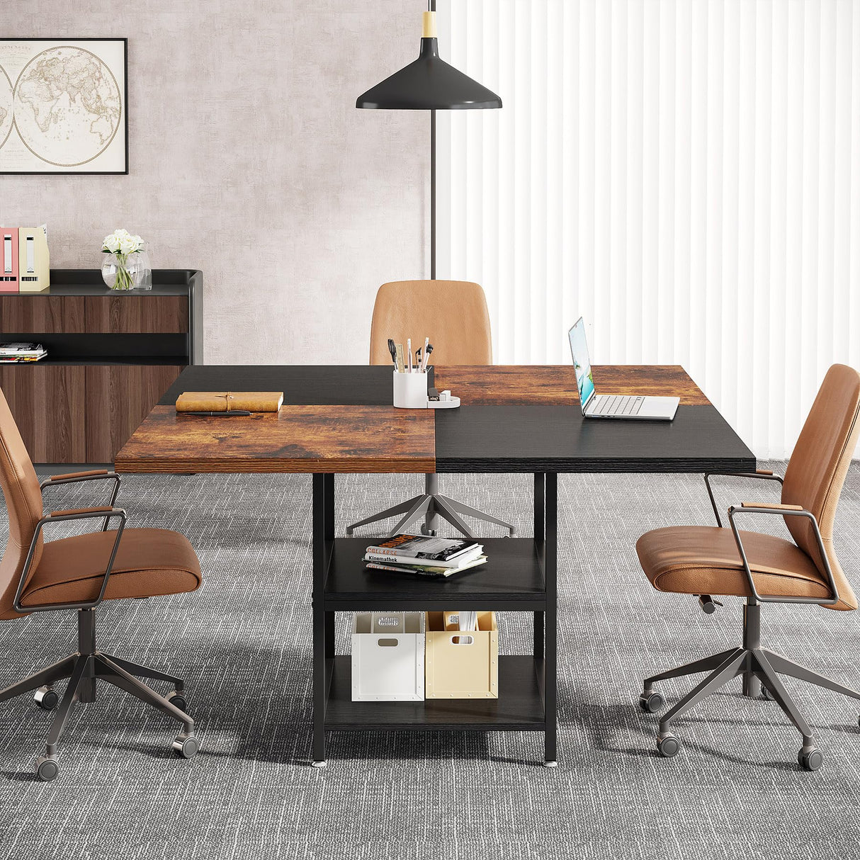 47-Inch Square Conference Table for 4-6 People, Wood Meeting Room Table