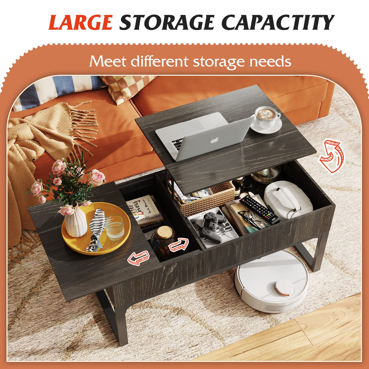 Lift Top Coffee Table with Storage, Coffee Table with Lifting Top & Sliding Top