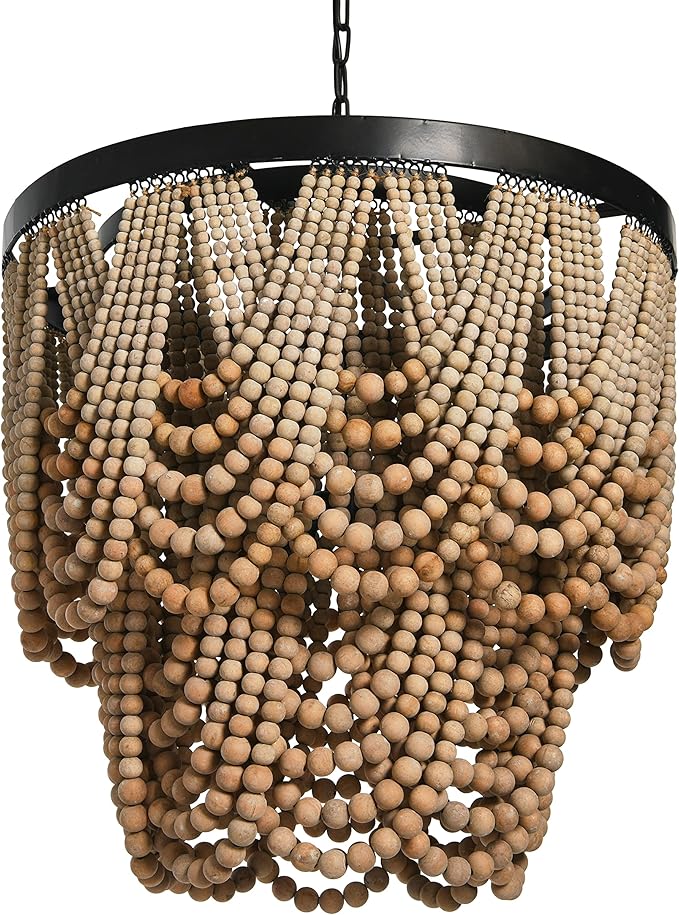Metal Chandelier with Wood Beads