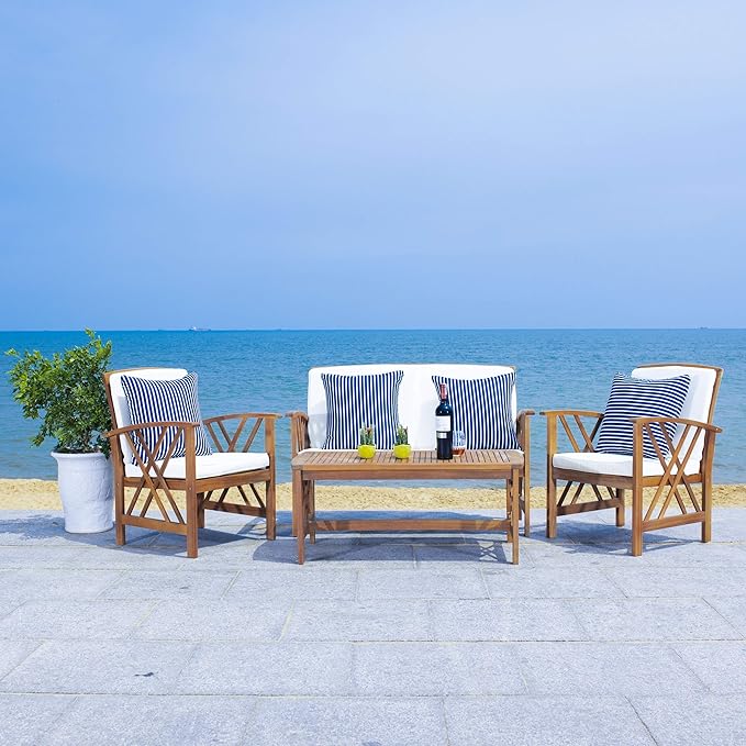 Outdoor Collection Fontana Natural/ Beige 4-Piece Conversation Patio Set with Cushions