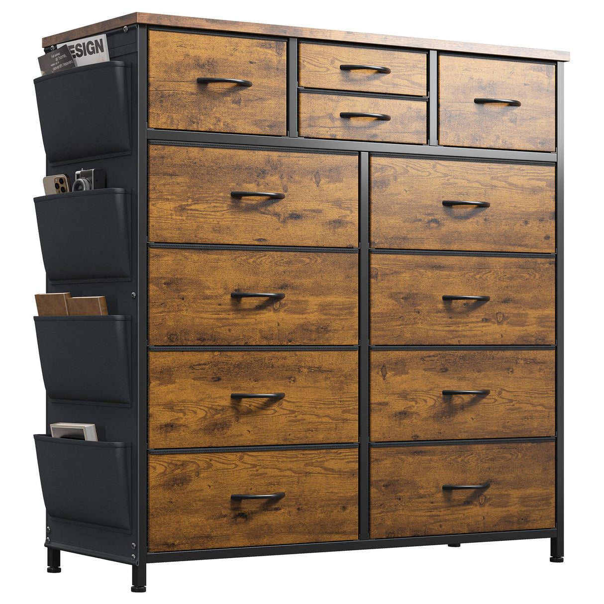 Tall Dresser for Bedroom with 12 Drawers,Dresser Chest of Drawers with Side Pockets