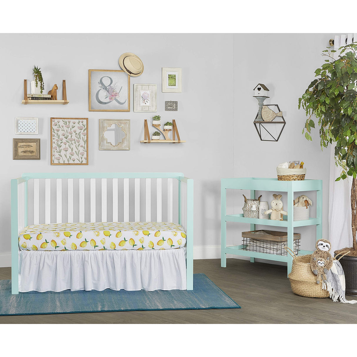 Ridgefield 5-in-1 Convertible Crib in Mint & White, Greenguard Gold Certified