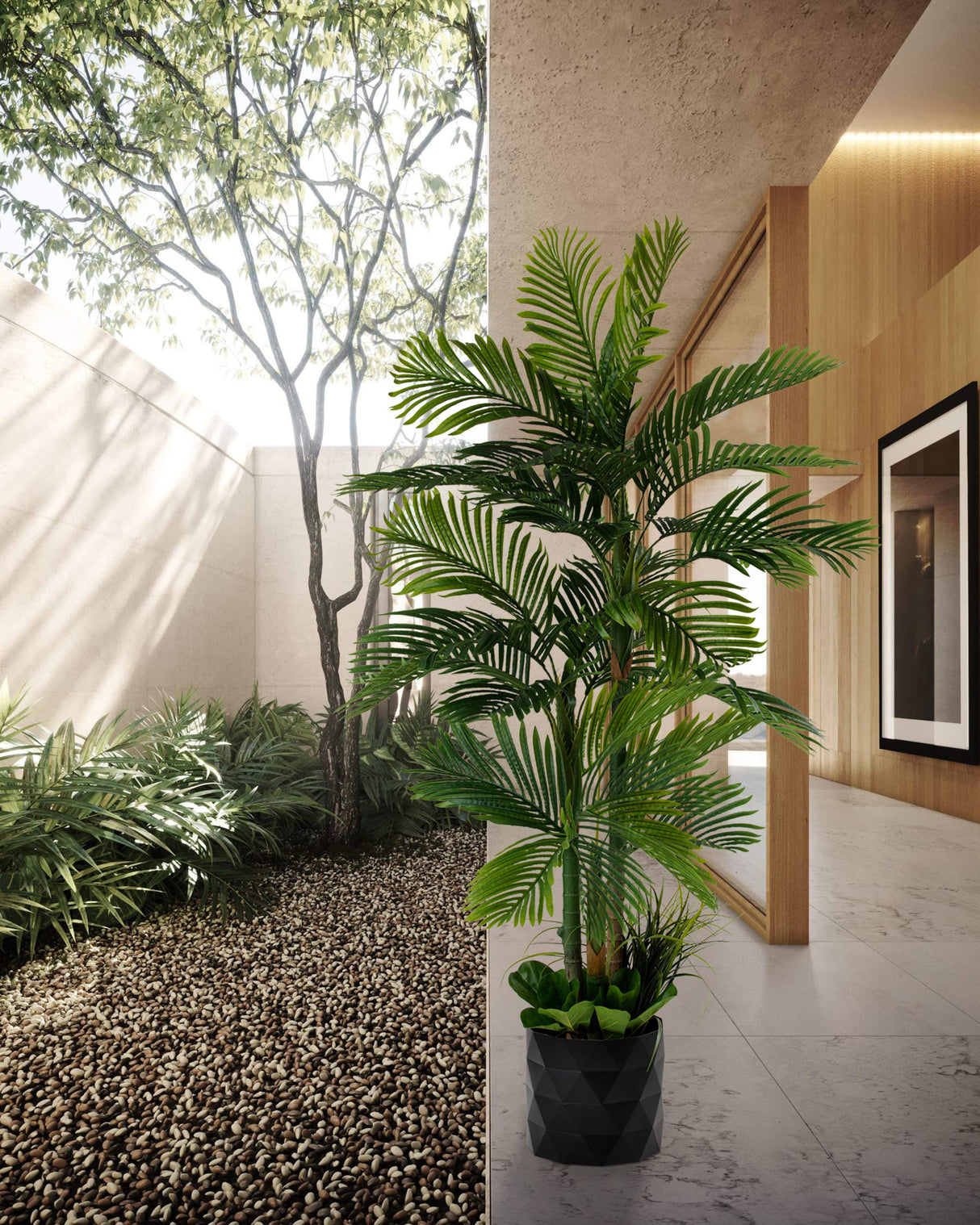 Deluxe 78" Golden Cane Palm Artificial Tree + Premium Fiddle Leaf Foliage