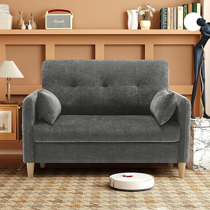 47" Small Sofa Couch for Bedroom,Soft Chenille LoveSeat,Tool Free Setup Sofas