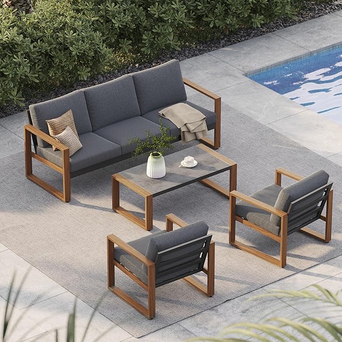 Outdoor 4-Piece Modern Aluminum Patio Furniture Sets 5 Person Conversation Set