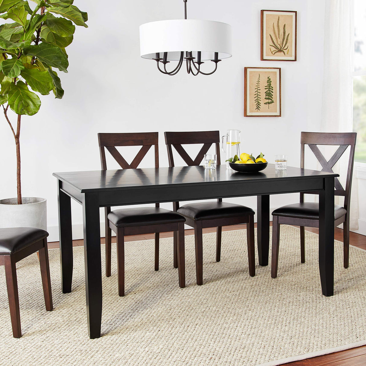 Dudley Rectangle Dining Table - 36x60 Inch Black Kitchen Table with Sturdy Legs